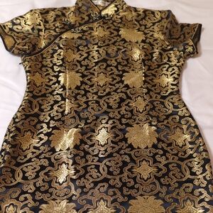 Elegant Black and Gold Oriental Brocade Dress